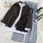 Plaid Shirt / T-shirt / Wide-leg Jeans