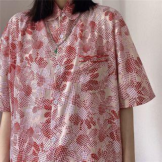 Short-sleeve Floral Shirt Floral - Red & White - One Size
