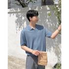 Short-sleeve Open-placket Knit Top
