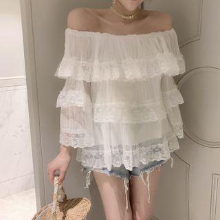 Off-shoulder Mesh Layered Top