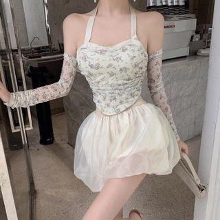 Halter Floral Top / A-line Skirt