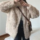 Fluffy Open-front Jacket Beige - One Size