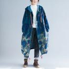 Printed Hooded Button Coat Dark Blue - One Size