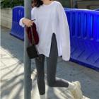 Long-sleeve Plain Side-slit Top / Plain Leggings