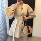 V-neck Single-breasted Long-sleeve Dress