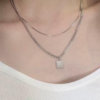 925 Sterling Silver Necklace / Square Pendant Necklace