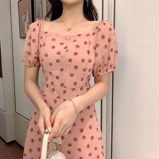 Short-sleeve Polka Dot Slim Fit Dress