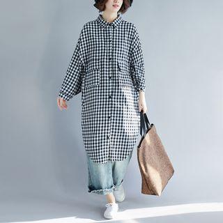 Plaid Long-sleeve Shirt Black - L