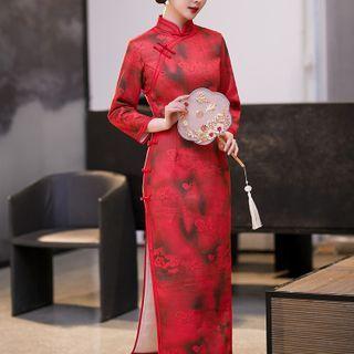 3/4-sleeve Midi Sheath Qipao Dress