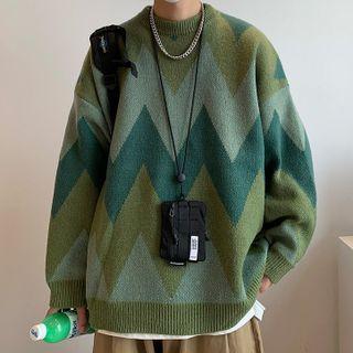 Round-neck Color Panel Sweater