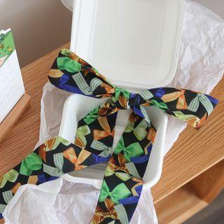 Bow Print Hair Tie Black & Green & Blue - One Size