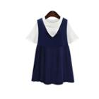Set: Short-sleeve T-shirt + Sleeveless Pleated Dress