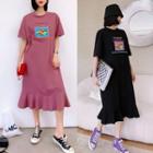 Print Midi A-line T-shirt Dress