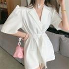 Short-sleeve Double-breasted Blazer Dress Blazer Dress - White - One Size