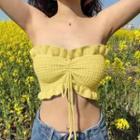 Strapless Ruffled Cropped Knit Top
