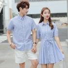 Couple Matching Pinstriped Short-sleeve Shirt / Shirt Dress