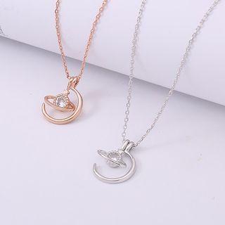 Plaid Rhinestone Pendant Sterling Silver Necklace