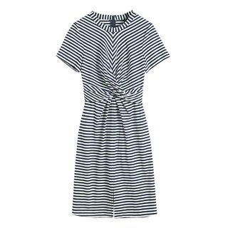 Striped Twisted Short-sleeve Mini A-line Dress