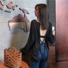 Plain Backless Long-sleeve T-shirt