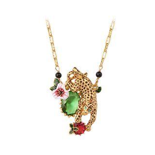 Fashion And Elegant Plated Gold Cheetah Flower Necklace With Green Cubic Zirconia Golden - One Size