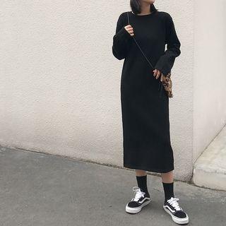 Slit-hem Plain Fleece-lining Dress