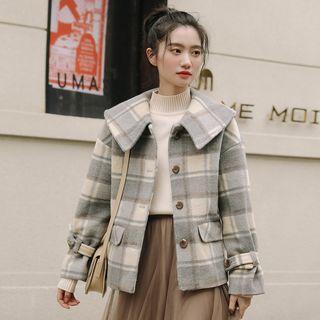 Plaid Button Coat Plaid - Grayish Blue - One Size