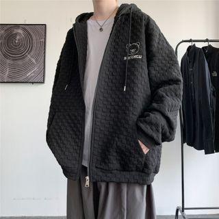 Bear Print Embossed Hooded Zip Jacket