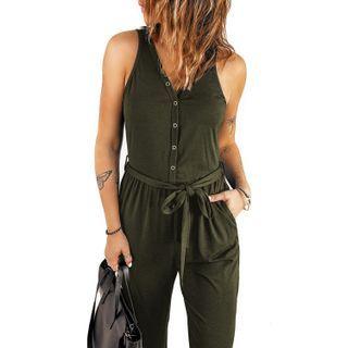 Sleeveless Henley Jumpsuit