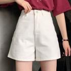 White High-waist Shift Wide-cuff Denim Shorts