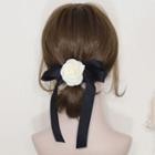 Rose Ribbon Satin Hair Clip White - One Size