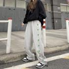 Heart Embroidered Drawstring-cuff Pants