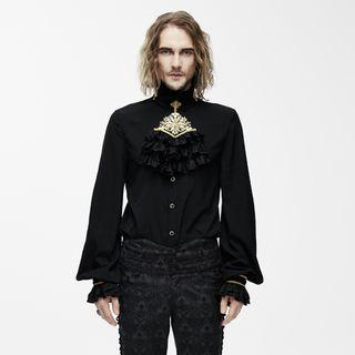 Mock Neck Frilled Embroidery Top