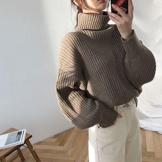Ribbed Turtleneck Knit Sweater