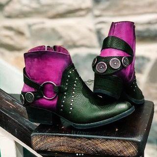 Two-tone Chunky Heel Ankle Boots