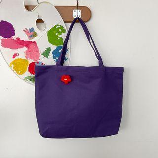Flower-accent Canvas Shoulder Bag