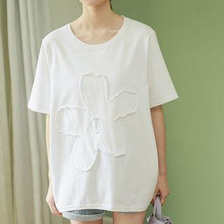 Short-sleeve Flower Applique T-shirt