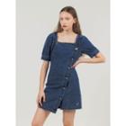 Square-neck Denim Wrap Dress