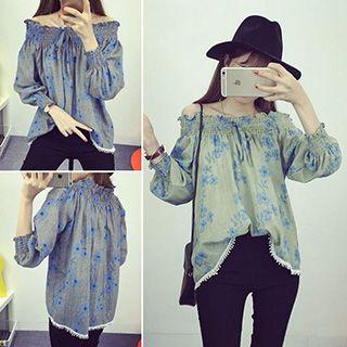 Long-sleeve Off Shoulder Floral Top