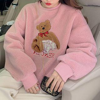 Bear Embroidered Fleece Sweatshirt