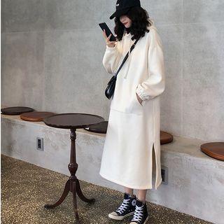 Fleece-lined Side-slit Midi Hoodie Dress