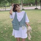 Elbow Sleeve Mock Two Piece Vest Panel T-shirt