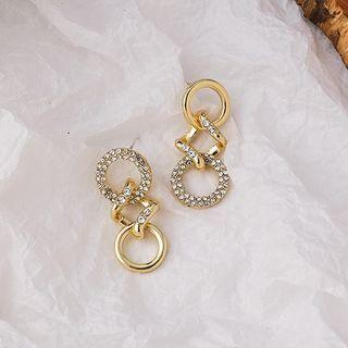 Rhinestone Hoop Asymmetrical Dangle Earring 1 Pair - Gold - One Size