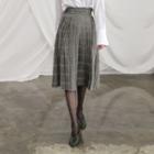 Pleated Checked Midi Skirt Gray - One Size