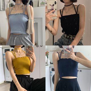 Halter-neck Lettuce Edge Cropped Camisole Top