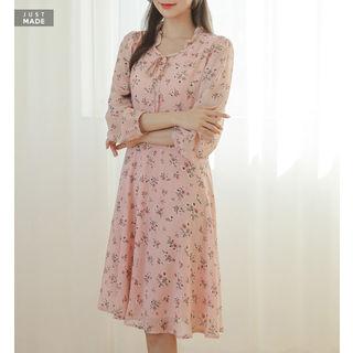 Frill-trim Beribboned Floral Dress