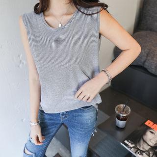 Round-neck Stripe / Plain Tank Top