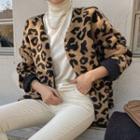 Snap-button Leopard Dumble Jacket Brown - One Size
