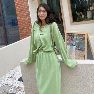 Set: Lettering Sweatshirt + Midi Pencil Skirt Green - S