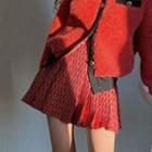 Fluffy Jacket / Floral Print A-line Skirt