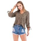 Leopard Print 3/4-sleeve Blouse